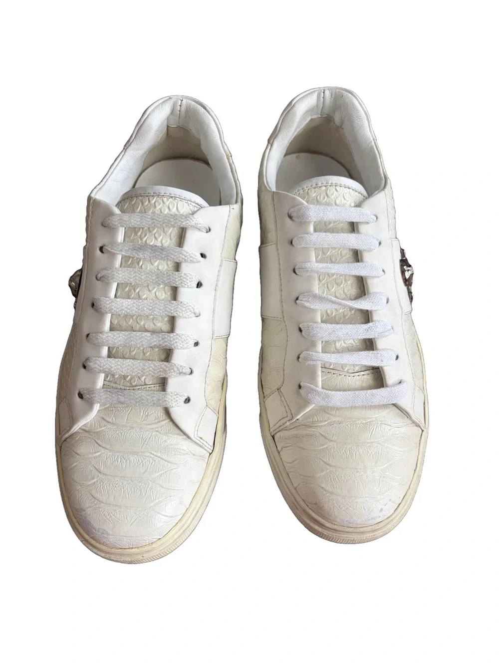 Authentic Philipp Plein Skull Low Top Sneackers White Size 40 Made in Italy